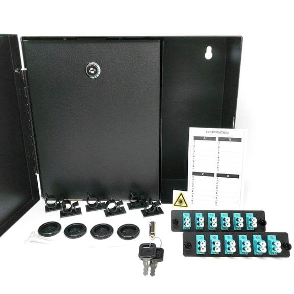 Ultra Spec Cable 2 LGX Panel Lockable Wall Mount Fiber Enclosure, includes 2 x Loaded OM3 Multimode Duplex LC-UPC LGX Panels
