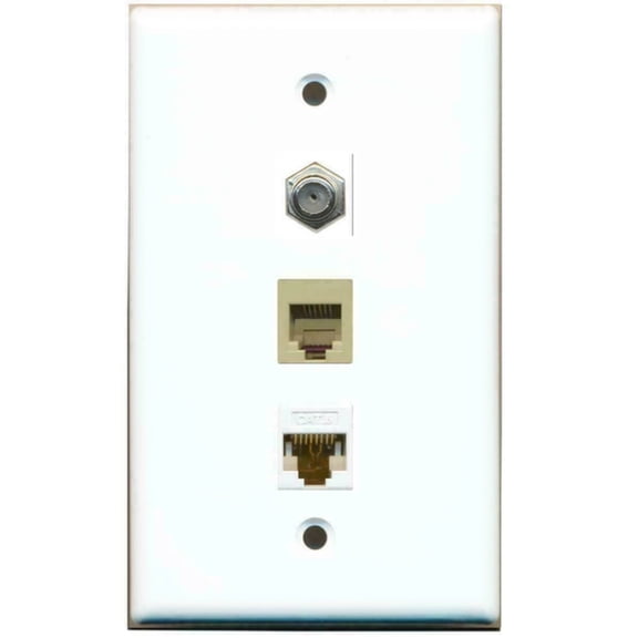 Ultra Spec Cables 1 PORT Coax Cable TV Cat6 Rj45 Ethernet Phone Coupler Jack Wall Plate Flat Solid