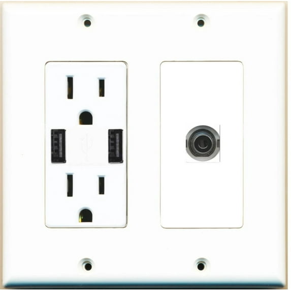 Ultra Spec Cables 1 Port 3.5mm Headphone Wall Plate w/2 USB Charger Power Outlet