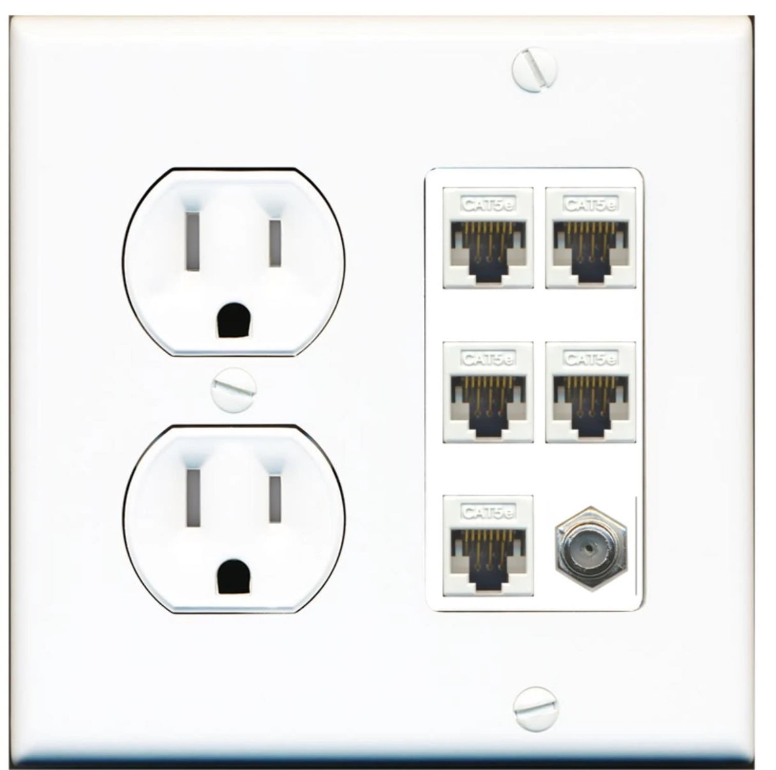 Ultra Spec Cables 1 Port Coax 5 x Cat5e Ethernet RJ45 Wall Plate w ...