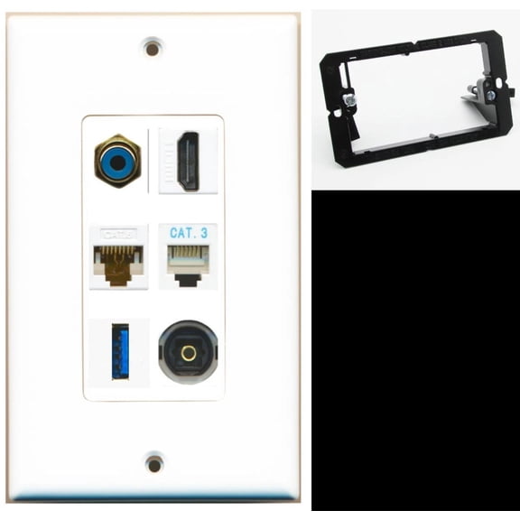 Ultra Spec Cables 1 Port HDMI Cat6 RCA Phone USB Toslink Wall Plate wMounting Bracket