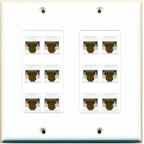 Ultra Spec Cables - 12 Port Decorative Dual 2 Gang Ethernet Cat6 RJ45 Network Wall Plate