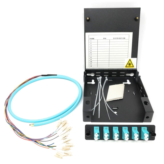 Ultra Spec Cables 12 Port Wall Mount Fiber Enclosure with Splicing Module OM3 Multimode LC-UPC Kit (includes a 1 Meter 12 Strand LC-UPC OM3 Pigtail and 6 Port Duplex OM3 LGX Loaded Panel
