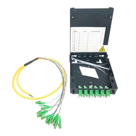 Ultra Spec Cables 12 Port Wall Mount Fiber Enclosure with Splicing Module Singlemode Duplex LC-APC Kit (includes a 1 Meter 12 Strand LC-APC Pigtail and 6 Port Duplex LGX Loaded Panel