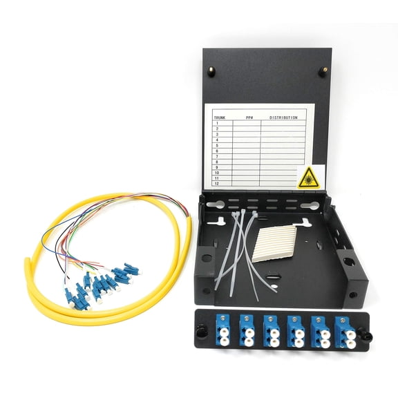 Ultra Spec Cables 12 Port Wall Mount Fiber Enclosure with Splicing Module Singlemode LC-UPC Kit (includes a 1 Meter 12 Strand LC-UPC Pigtail and 6 Port Duplex LGX Loaded Panel