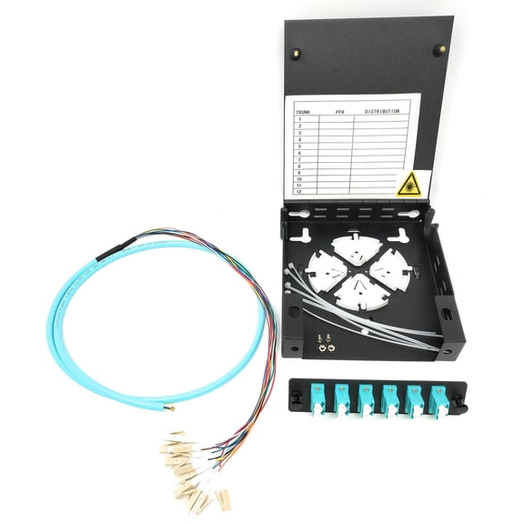 Ultra Spec Cables 12 Port Wall Mount Fiber Enclosure with Spool OM3 Multimode LC-UPC Kit (Includes a 1 Meter 12 Strand LC-UPC OM3 Pigtail and 6 Port Duplex OM3 LGX Loaded Panel for Splice