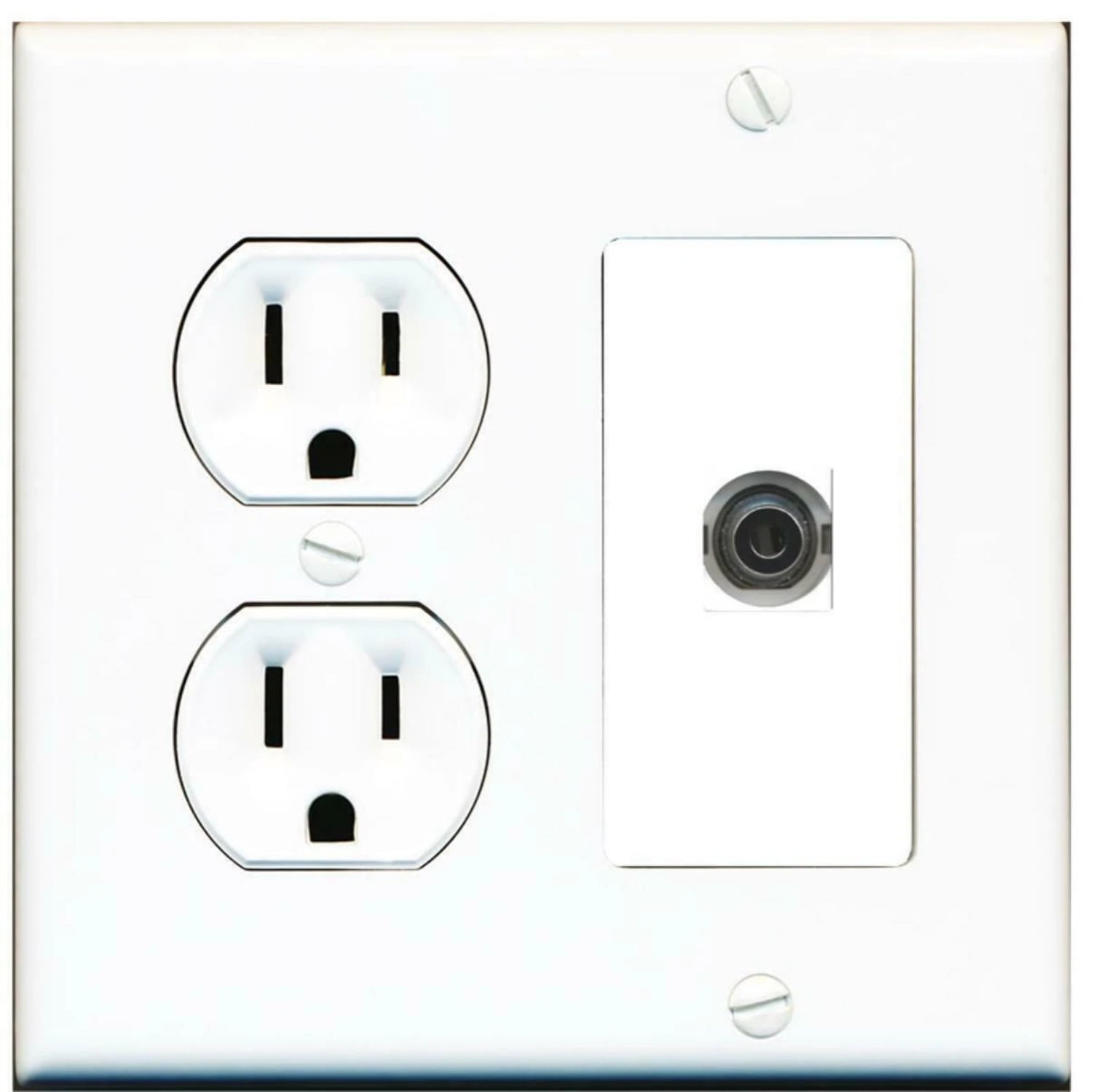 Ultra Spec Cables 15 Amp Duplex Round Power Outlet 1 Port 3.5mm Headphone/Aux Wall Plate