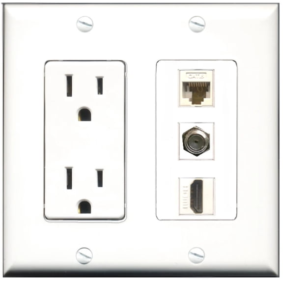 Ultra Spec Cables 15 Amp Power Outlet 1 Port HDMI 1 Port Coax 1 Port Cat6 Wall Plate