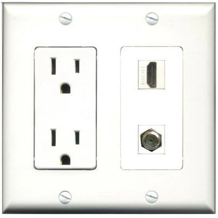 Ultra Spec Cables 15 Amp Power Outlet 1 Port HDMI 1 Port Coax Wall Plate