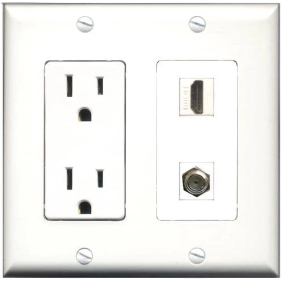 Ultra Spec Cables 15 Amp Power Outlet 1 Port HDMI 1 Port Coax Wall Plate