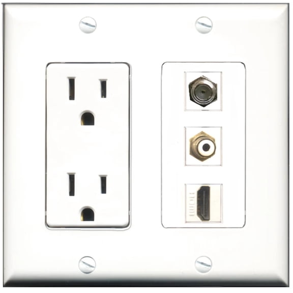 Ultra Spec Cables 15 Amp Power Outlet 1 Port HDMI 1 Port RCA 1 Port Coax Wall Plate