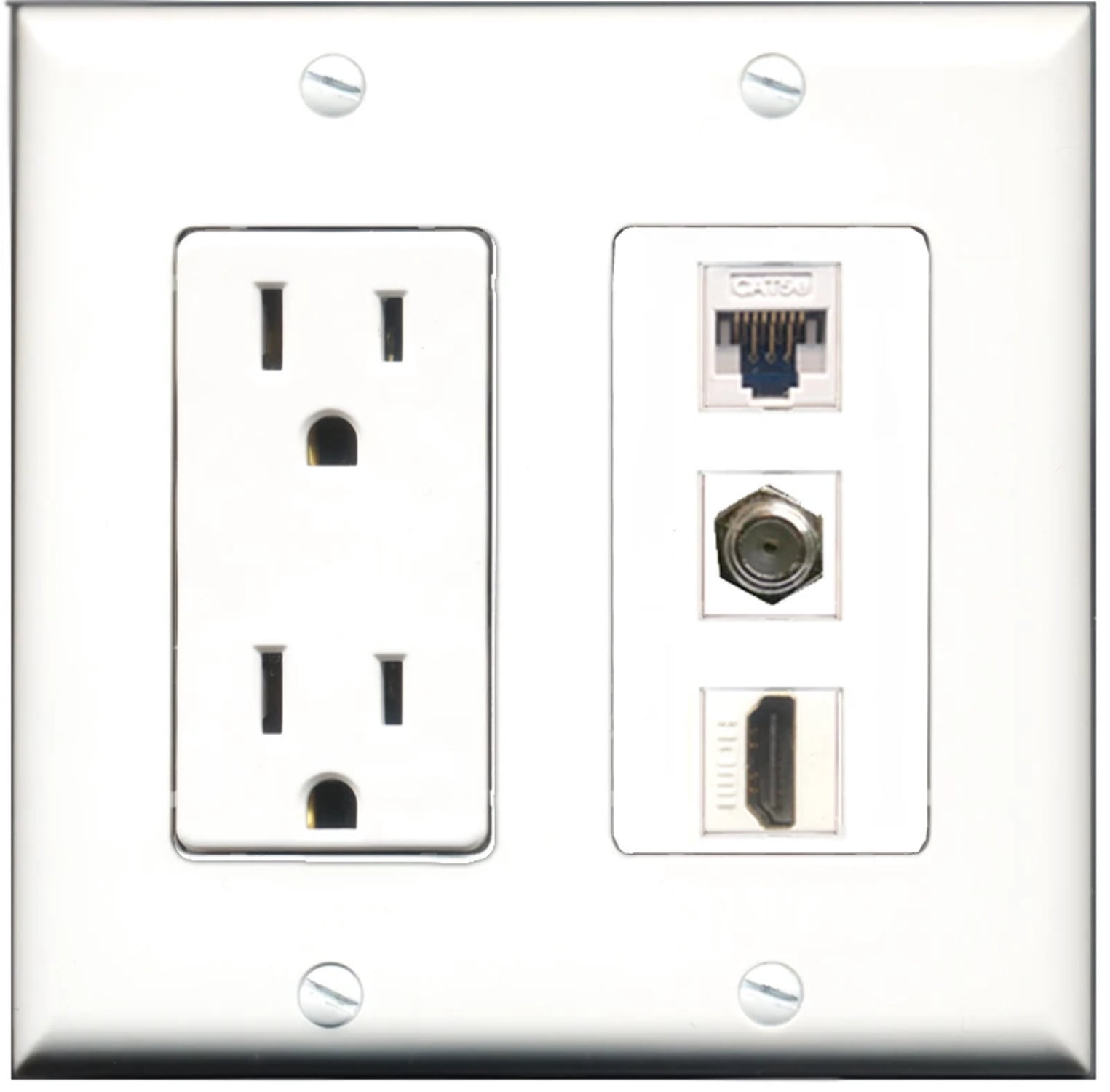 Ultra Spec Cables 15 Amp Power Outlet 1 Port HDMI 1 Port USB A-A 1 Port Cat5e Wall Plate