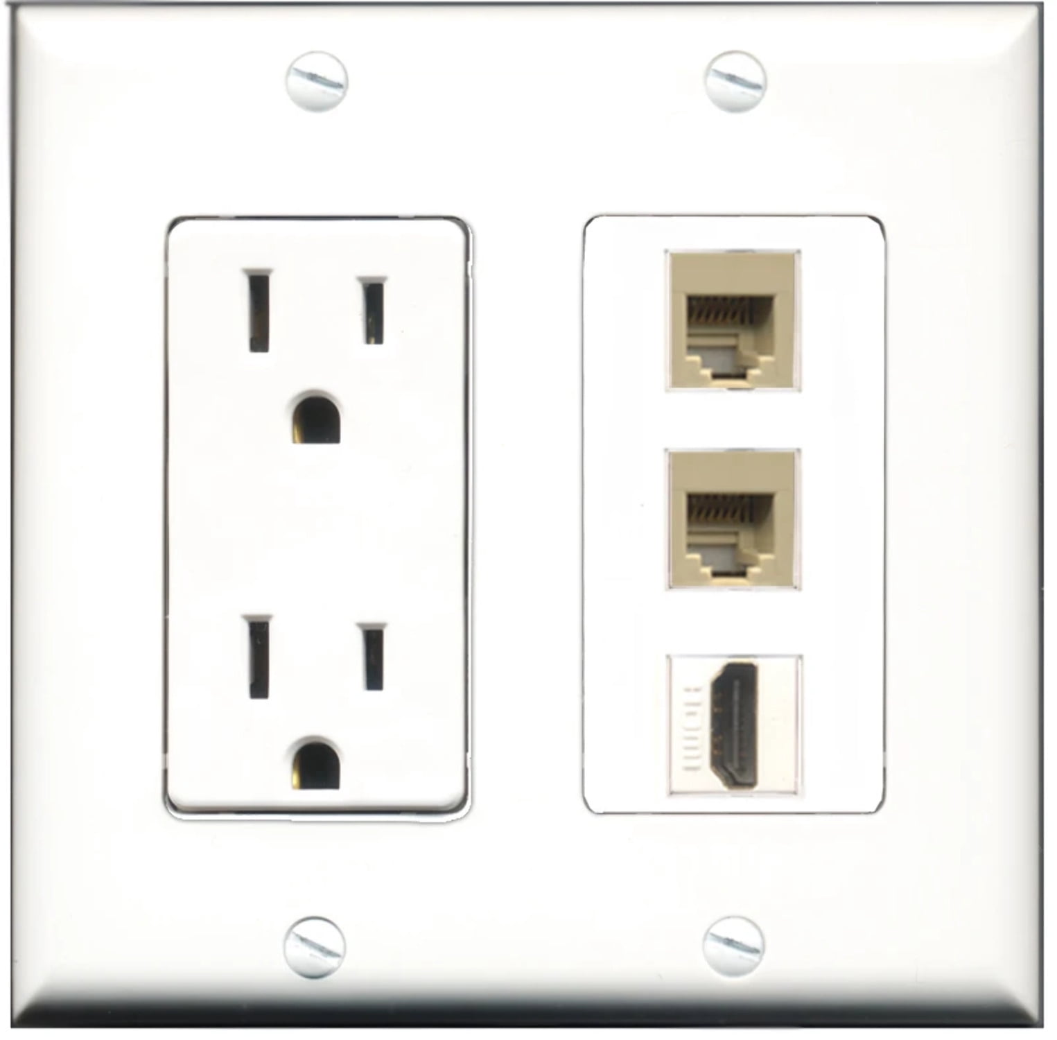 Ultra Spec Cables 15 Amp Power Outlet 1 Port HDMI 2 Port Phone RJ11 RJ12 Beige Wall Plate