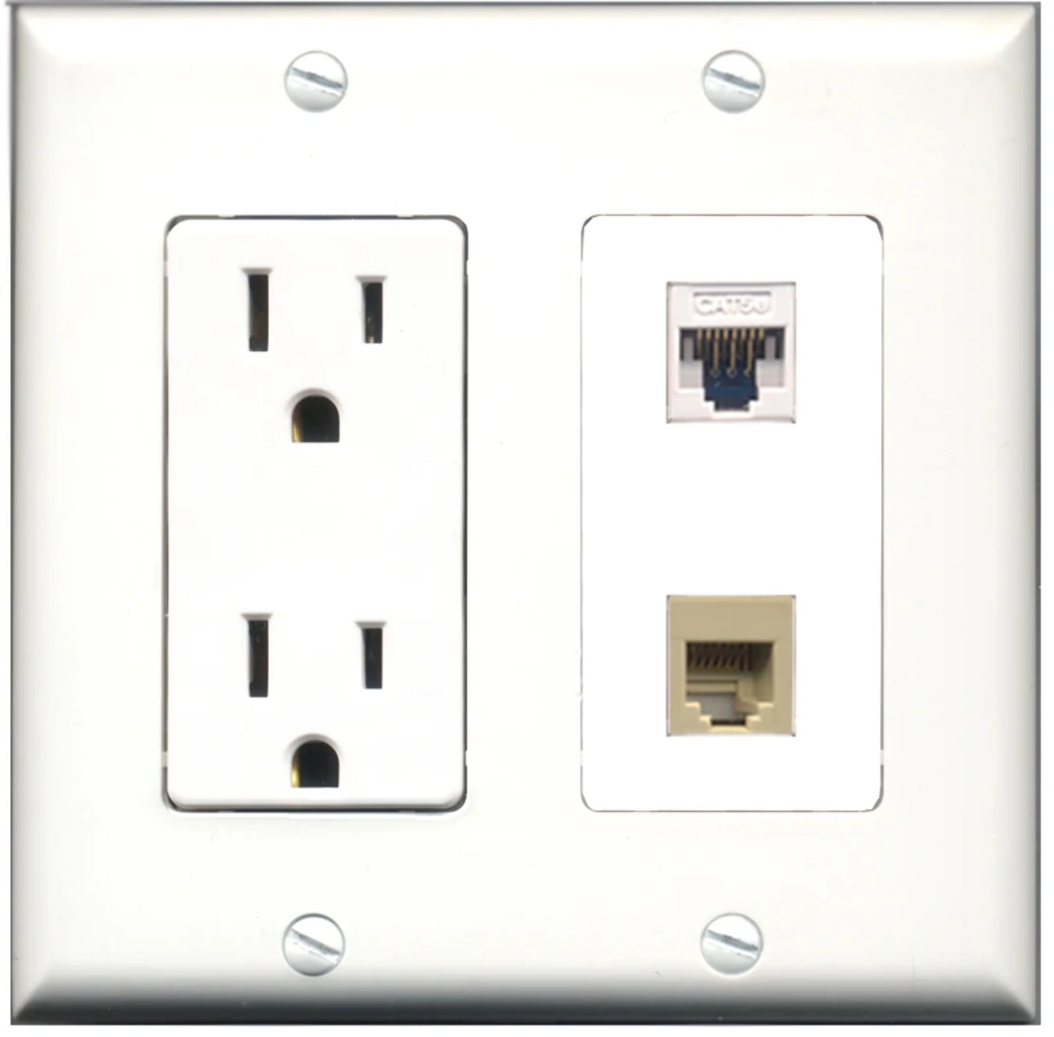 Ultra Spec Cables 15 Amp Power Outlet 1 Port Phone RJ11 RJ12 Beige 1 Port Cat5e Wall Plate
