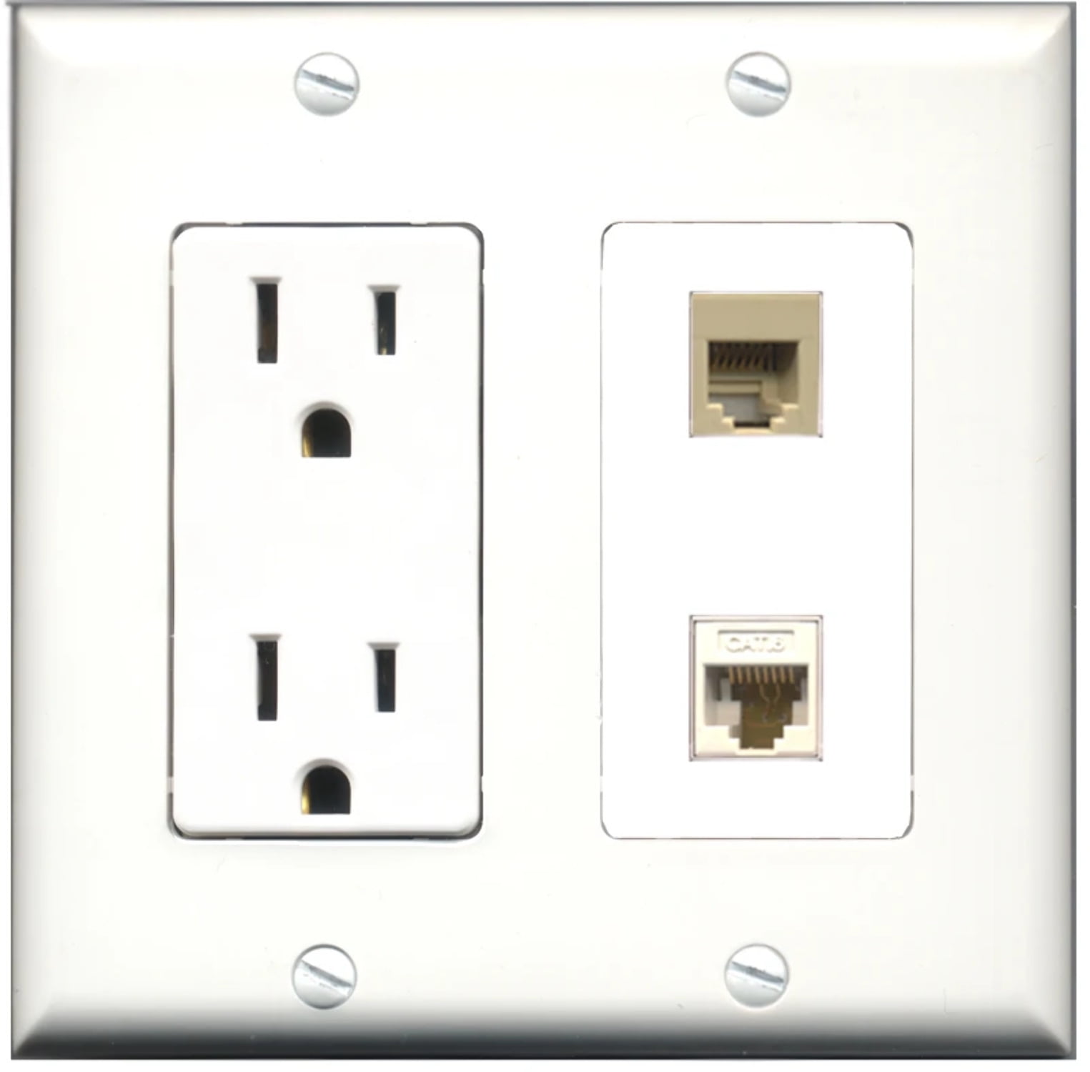 Ultra Spec Cables 15 Amp Power Outlet 1 Port Phone RJ11 RJ12 Beige 1 Port Cat6 Wall Plate