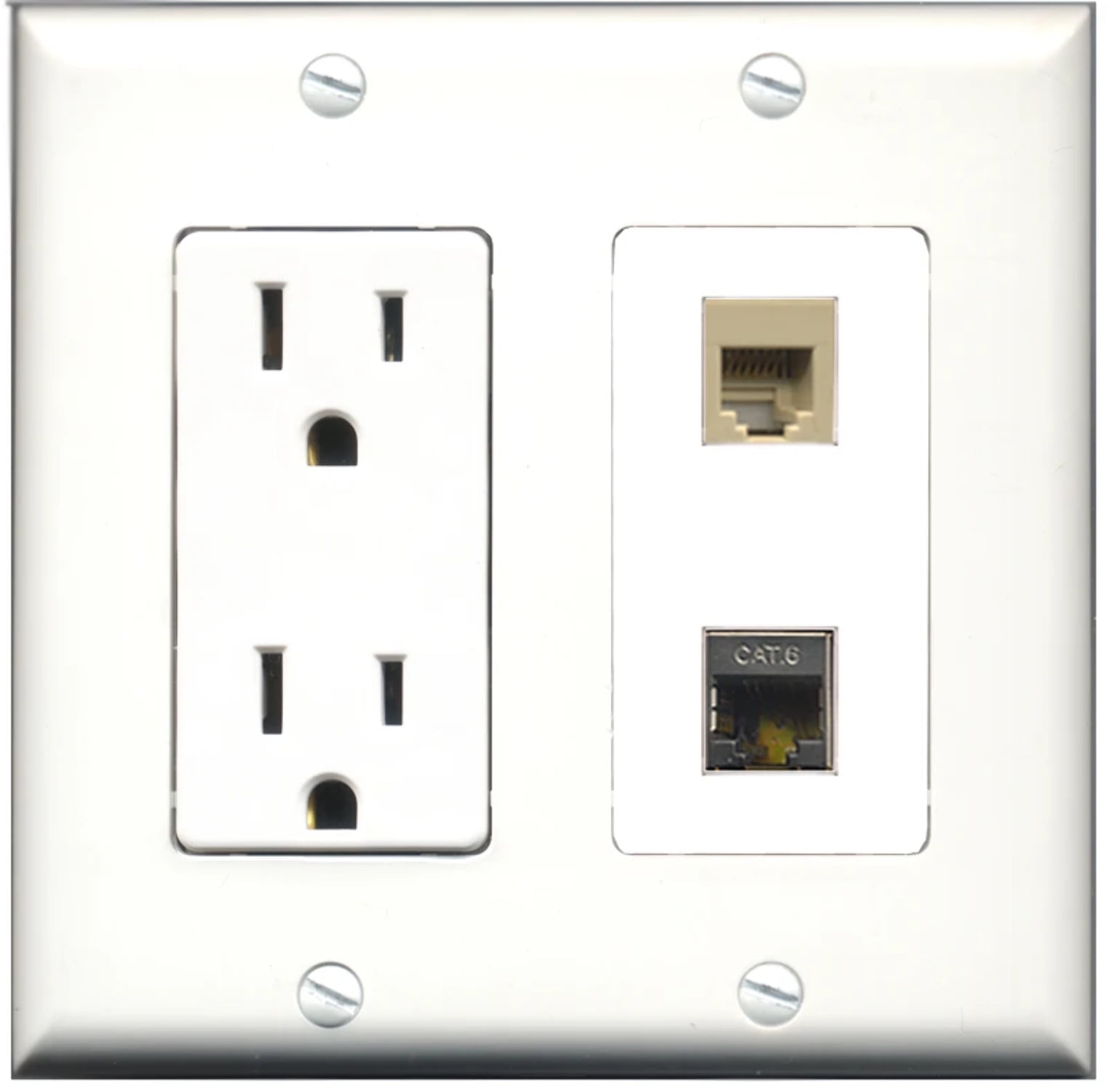 Ultra Spec Cables 15 Amp Power Outlet 1 Port Phone RJ11 RJ12 Beige 1 Port Shielded Cat6 Wall Plate