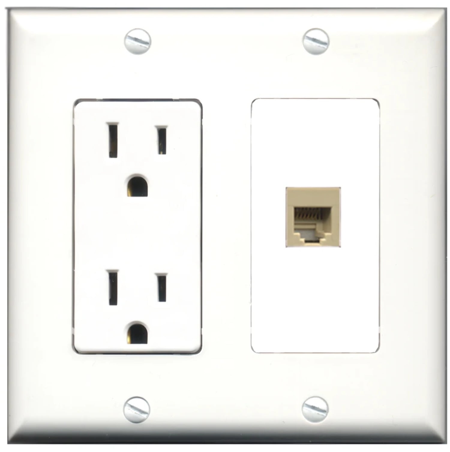 Ultra Spec Cables 15 Amp Power Outlet 1 Port Phone RJ11 RJ12 Wall Plate