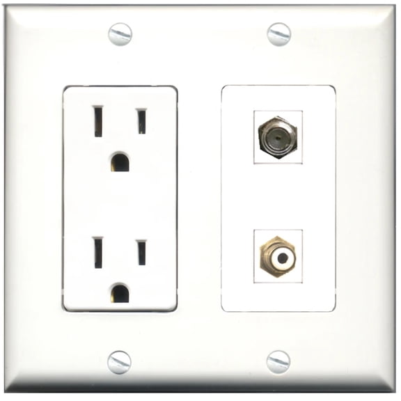 Ultra Spec Cables 15 Amp Power Outlet 1 Port RCA 1 Port Coax Wall Plate