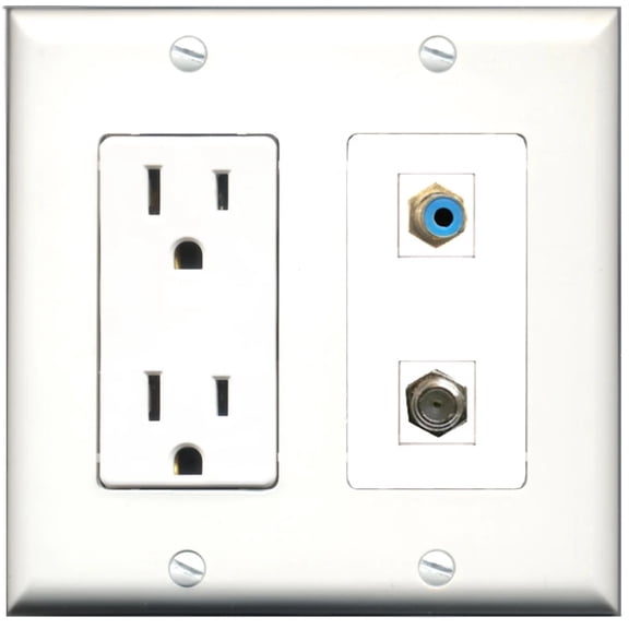 Ultra Spec Cables 15 Amp Power Outlet 1 Port RCA Blue 1 Port Coax Wall Plate