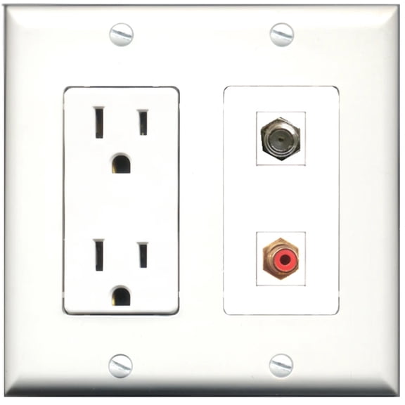 Ultra Spec Cables 15 Amp Power Outlet 1 Port RCA Red 1 Port Coax Wall Plate