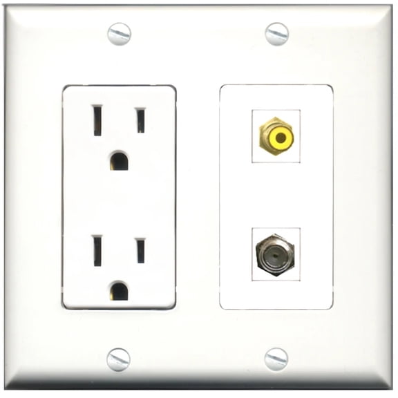 Ultra Spec Cables 15 Amp Power Outlet 1 Port RCA Yellow 1 Port Coax Wall Plate