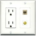 thumbnail image 1 of Ultra Spec Cables 15 Amp Power Outlet 1 Port RCA Yellow 1 Port Phone RJ11 RJ12 Beige Wall Plate, 1 of 1