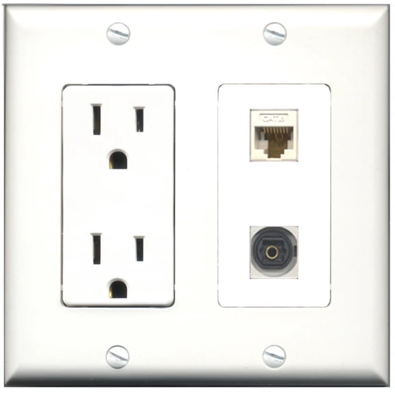 Ultra Spec Cables 15 Amp Power Outlet 1 Port Toslink 1 Port Cat6 Wall Plate
