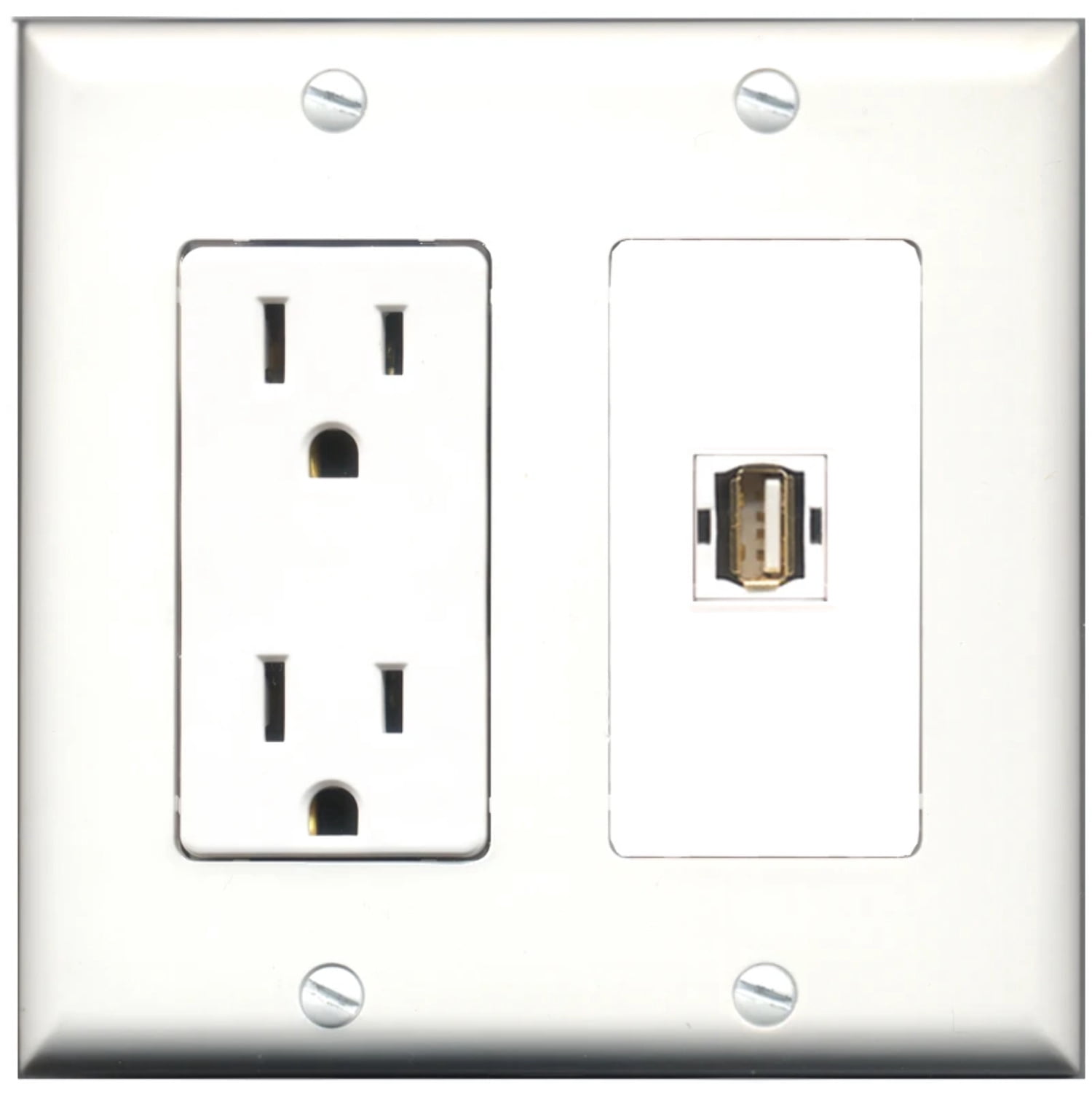 Ultra Spec Cables 15 Amp Power Outlet 1 Port USB A-A Wall Plate