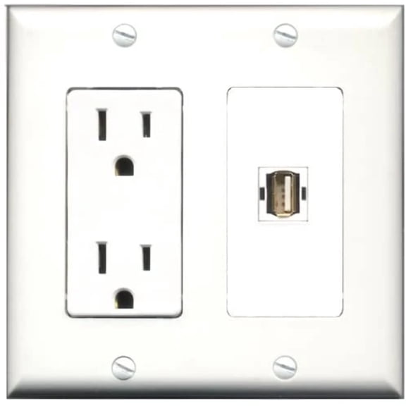 Ultra Spec Cables 15 Amp Power Outlet 1 Port USB A-A Wall Plate