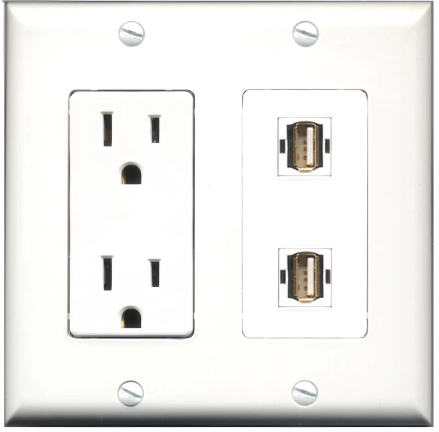 Ultra Spec Cables 15 Amp Power Outlet 2 Port USB A-A Wall Plate
