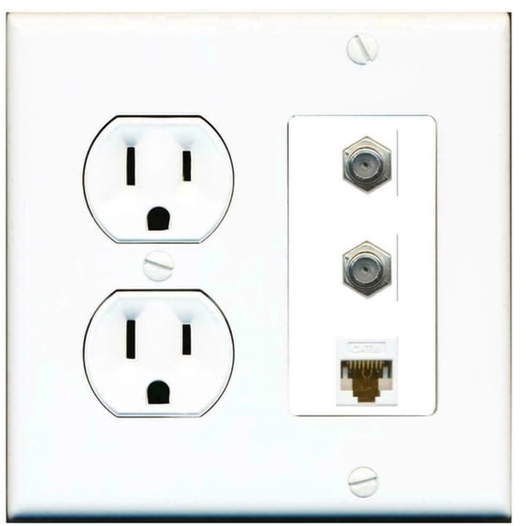 Ultra Spec Cables 15 Amp Round Power Outlet 2 Port Coax Cable TV 1 Cat6 Ethernet Wall Plate