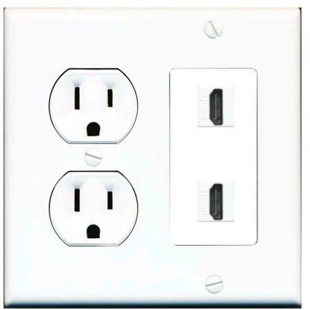 Ultra Spec Cables 15 Amp Round Power Outlet 2 Port HDMI Custom Wall Plate