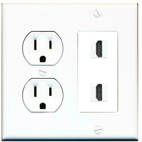 Ultra Spec Cables 15 Amp Round Power Outlet 2 Port HDMI Custom Wall Plate