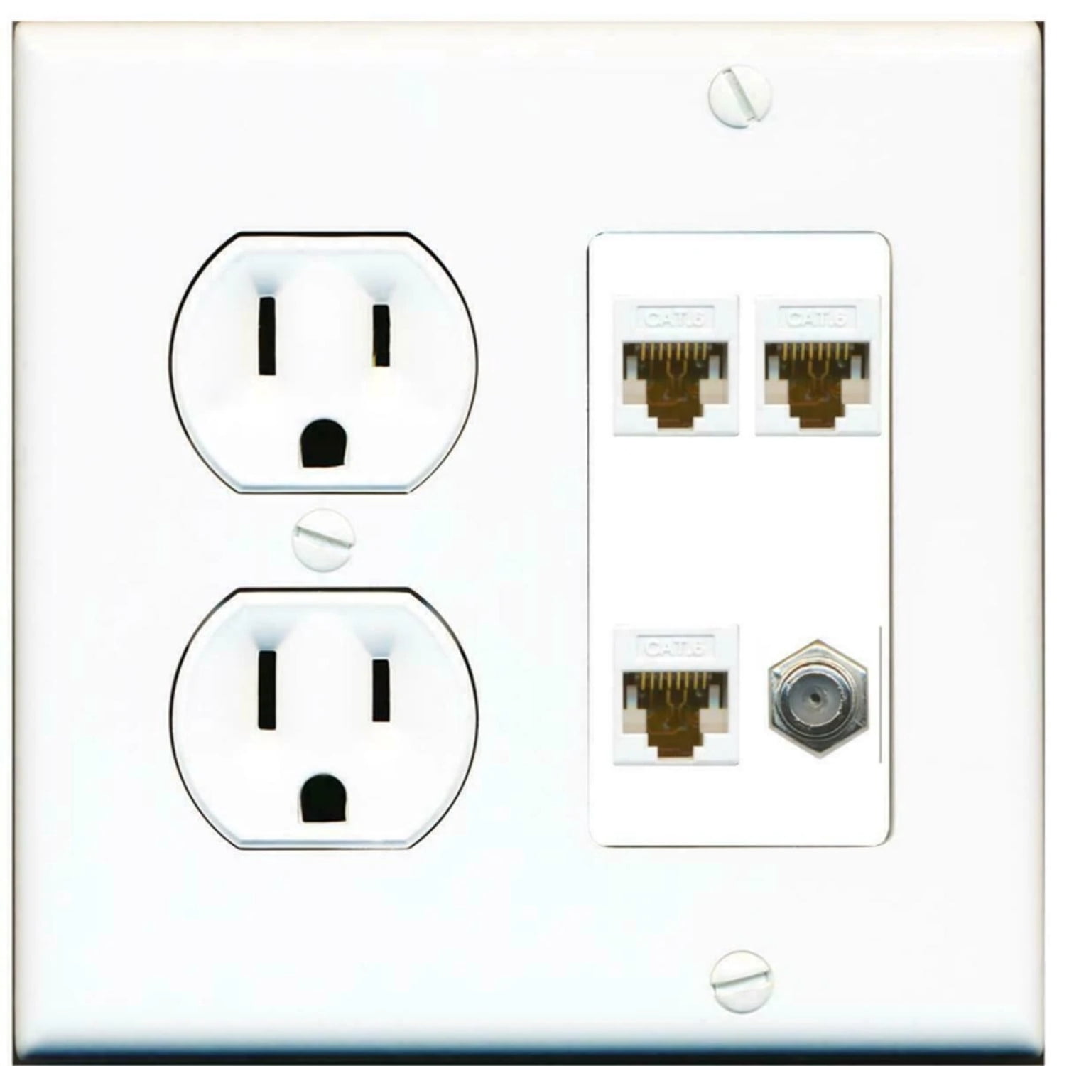 Ultra Spec Cables 15 Amp Round Power Outlet 3 Port Cat6 Ethernet 1 Coax ...