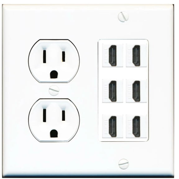 Ultra Spec Cables 15 Amp Round Power Outlet 6 Port HDMI A/V Wall Plate Hide Cables Wires
