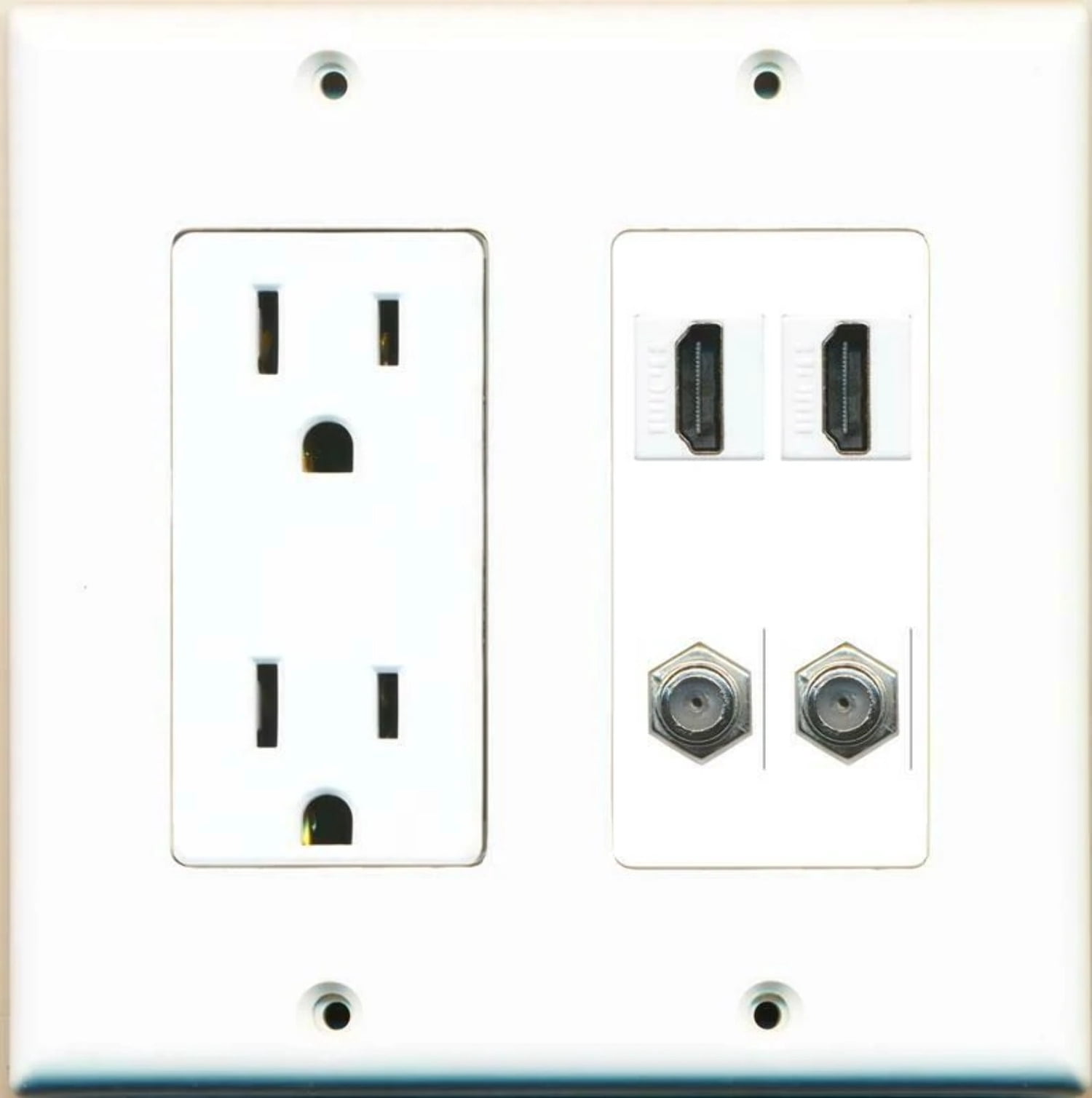 Ultra Spec Cables 15A Power Outlet 2 HDMI 2 Coax Cable TV Wall Plate ...