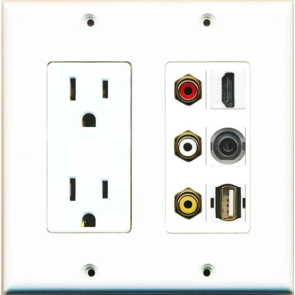 Ultra Spec Cables 15A Power Outlet 3 RCA Red/White/Yellow HDMI 3.5MM USB A-A Wall Plate