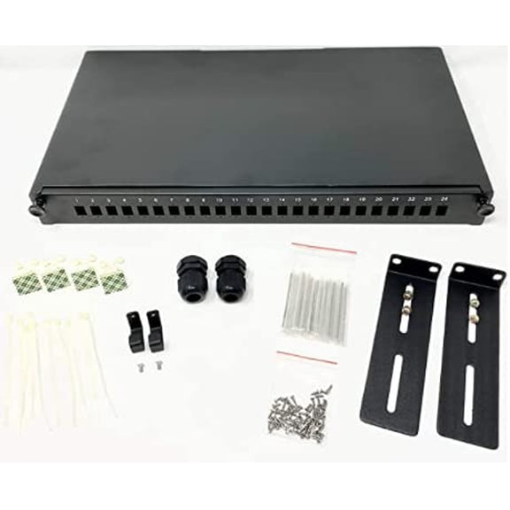 Ultra Spec Cables 19" 1U 24 Port Fiber Optic Patch Panel Drawer Type, LC-UPC DX OM3 Kit (Includes couplers and Pigtails) for Splice