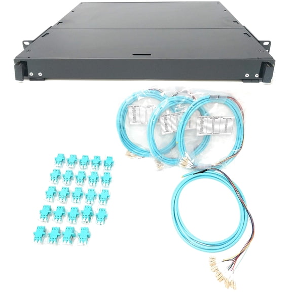 Ultra Spec Cables 1U 24 Port 19" Rack Mount Fiber Enclosure OM3 10Gb LC-UPC Kit (Includes 4 x 3 Meter 12 Strand OM3 LC-UPC Pigtails and 24 x OM3 LC-UPC Adapters) for Splice