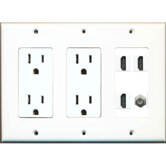 Ultra Spec Cables 2 15A Power Outlets 3 HDMI and 1 Coax Wall Plate