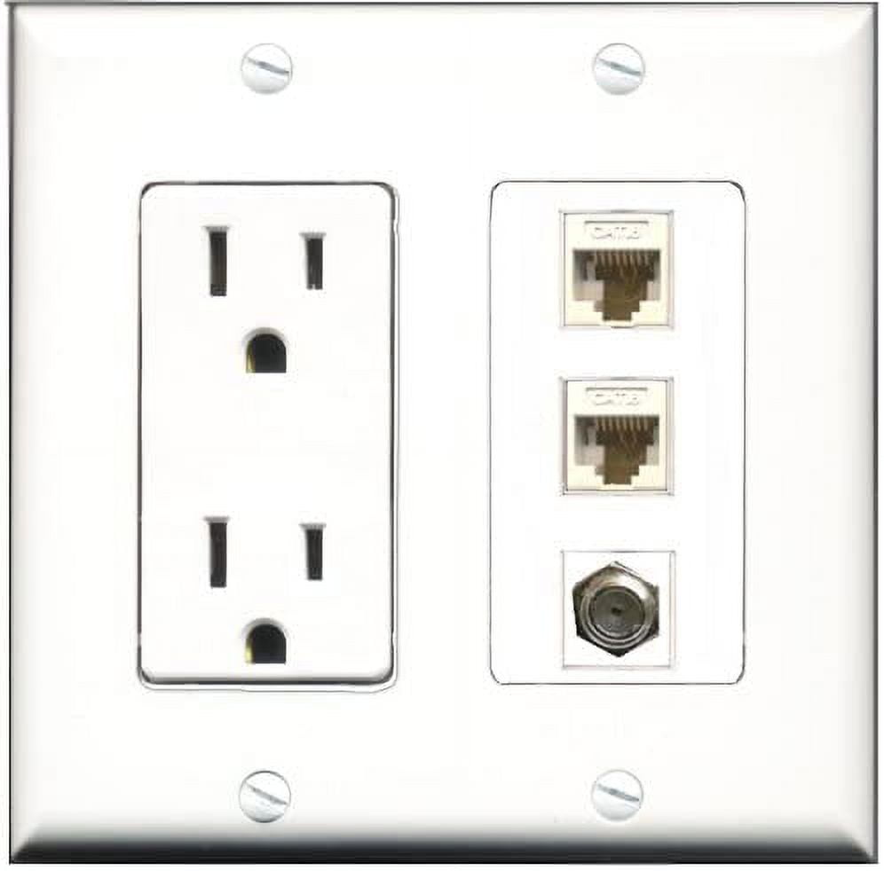 Ultra Spec Cables 2 Gang 15 Amp Duplex Power Outlet 1 Port Coax 2 x Cat6 F/F Wall Plate