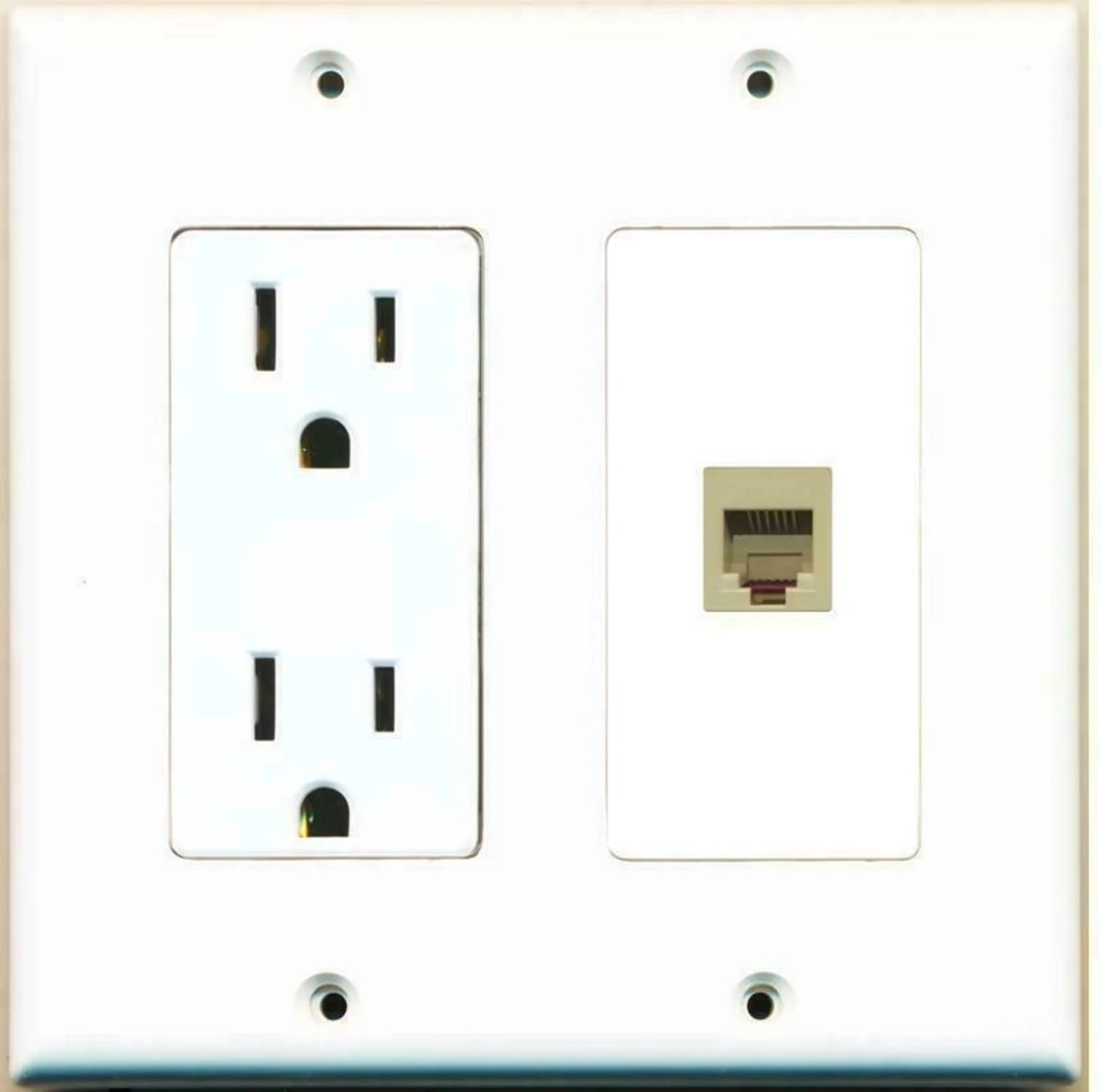 Ultra Spec Cables 2 Gang 15 Amp Duplex Power Outlet Port Phone Wire ...