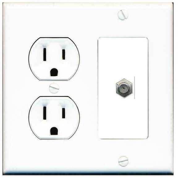 Ultra Spec Cables 2 Gang 15 Amp Duplex Round Power Outlet COAX Cable TV Coupler Wall Plate
