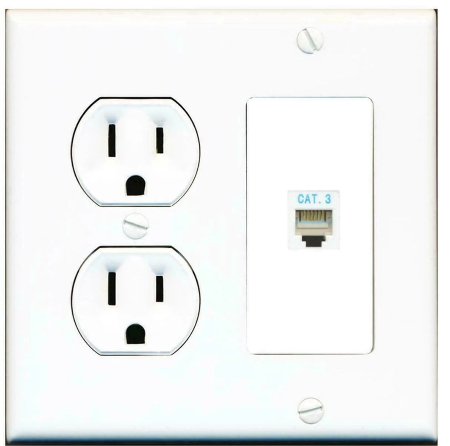 Ultra Spec Cables 2 Gang 15 Amp Duplex Round Power Outlet Phone CAT3 Keystone Coupler Wall Plate