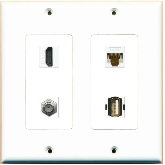 Ultra Spec Cables 2 Gang HDMI Coax Cat6 USB A-A Wall Plate