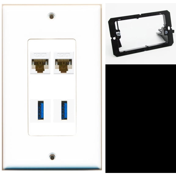 Ultra Spec Cables 2 Port Cat6 2 USB 3.0 A-A Wall Plate w/Mounting Bracket