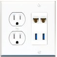 thumbnail image 1 of Ultra Spec Cables 2 Port Cat6 2 USB 3.0 A A Wall Plate w/Tamper Resistant Power Outlet, 1 of 1