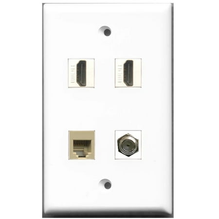 Ultra Spec Cables 2 Port HDMI 1 Port Coax Cable TV- F-Type 1 Port Phone RJ11 RJ12 Beige Wall Plate
