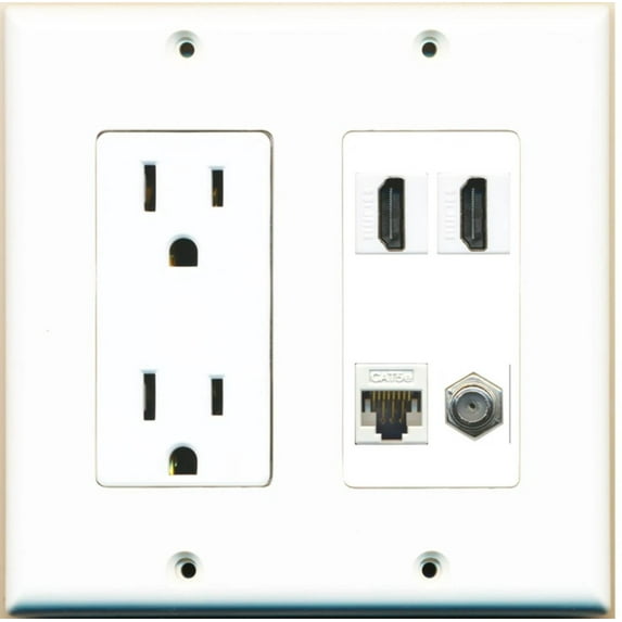 Ultra Spec Cables 2 Port HDMI Coax Cat6 Ethernet Wall Plate w/Power Outlet