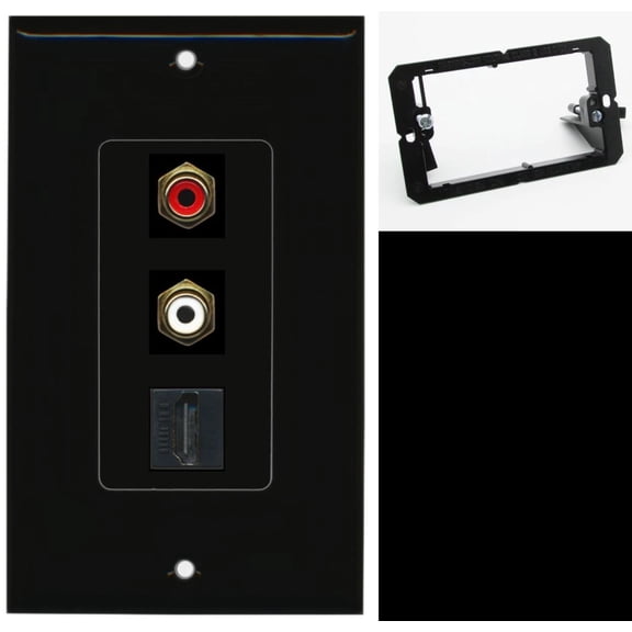 Ultra Spec Cables 2 Port RCA Stereo HDMI F-F Wall Plate Black w/Mounting Bracket